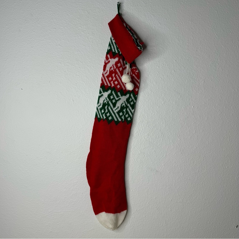 Downhill Skiing Knit Christmas Stocking Vintage Skier Red Green Classic‎